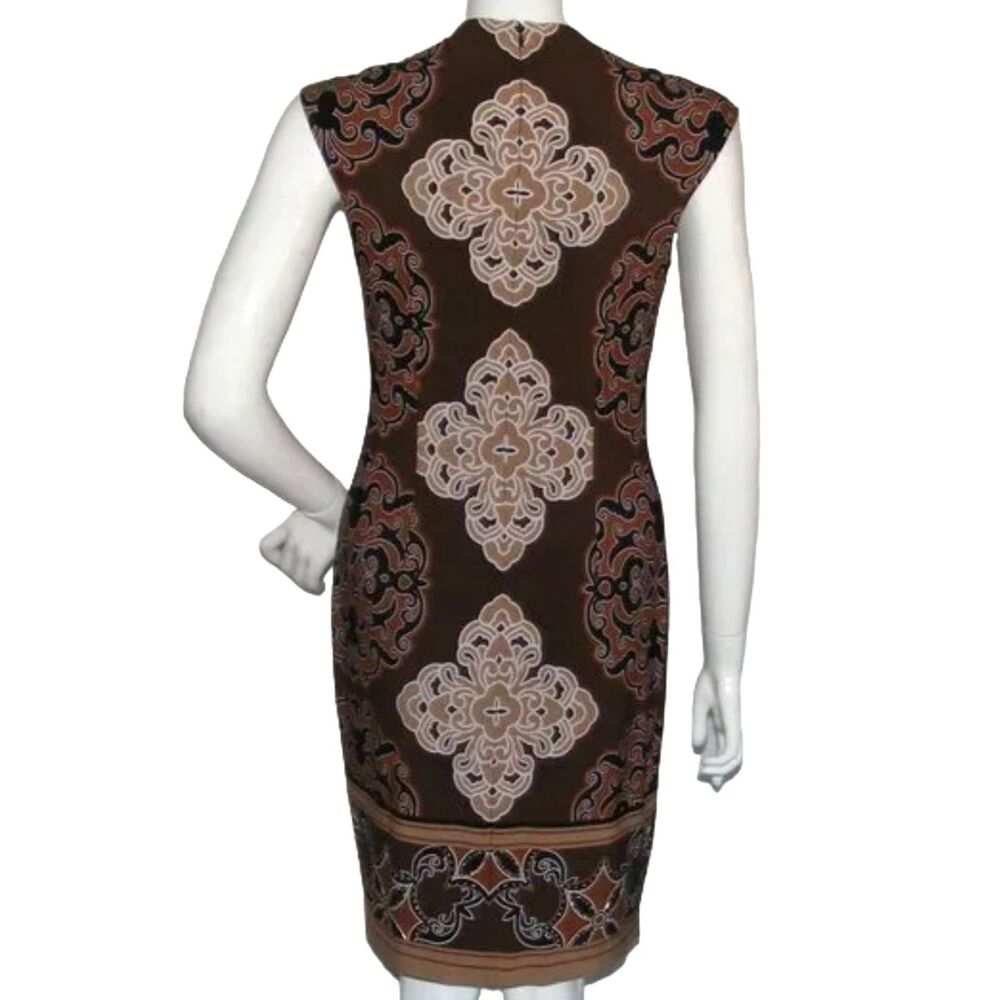 CACHE Dress, 6, Brown/Tan, Sleeveless, V-neck, Embellished, Back zipper - Picture 8 of 14